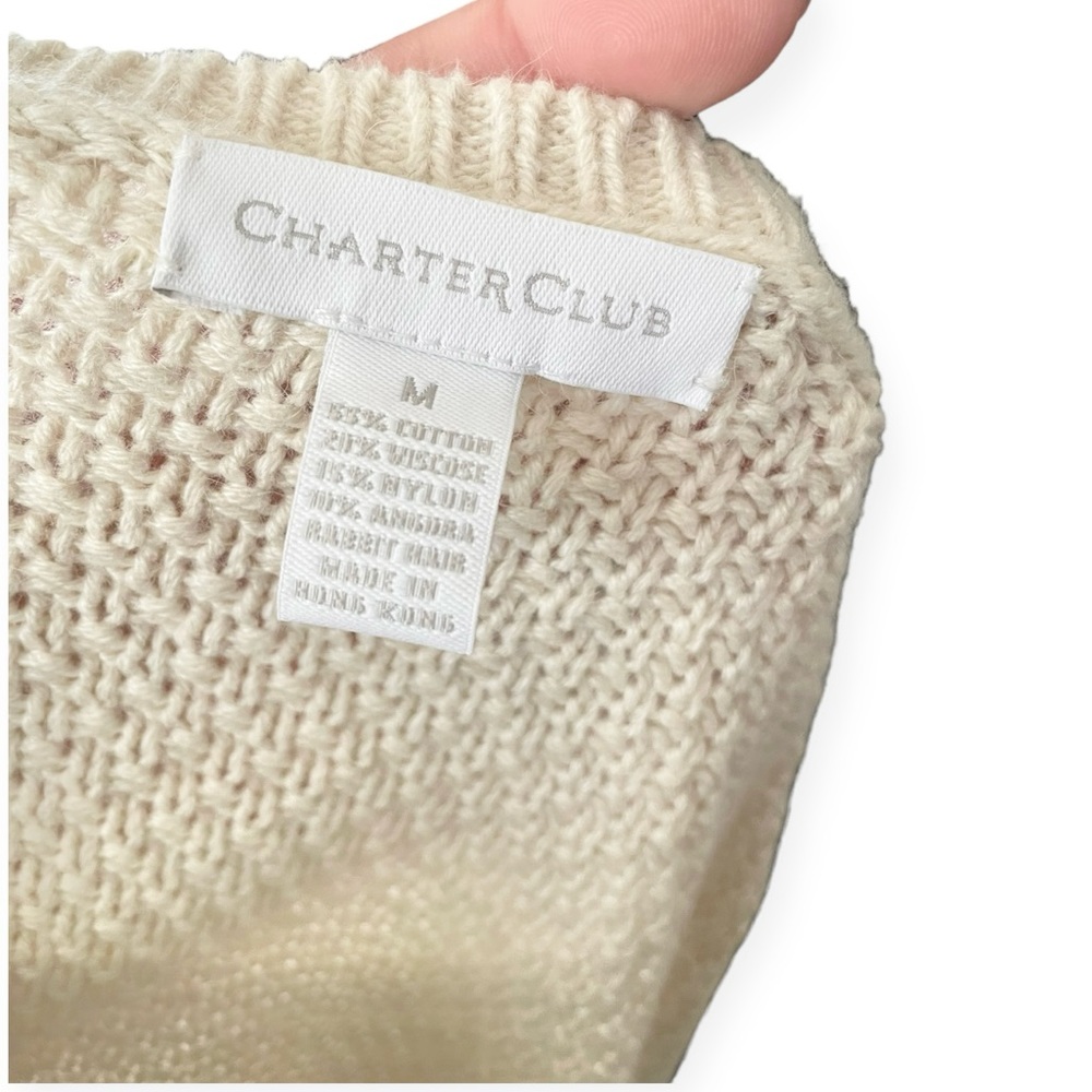 Charter Club womens crochet button up beige cardigan ivory Medium cottage angora - Picture 6 of 6